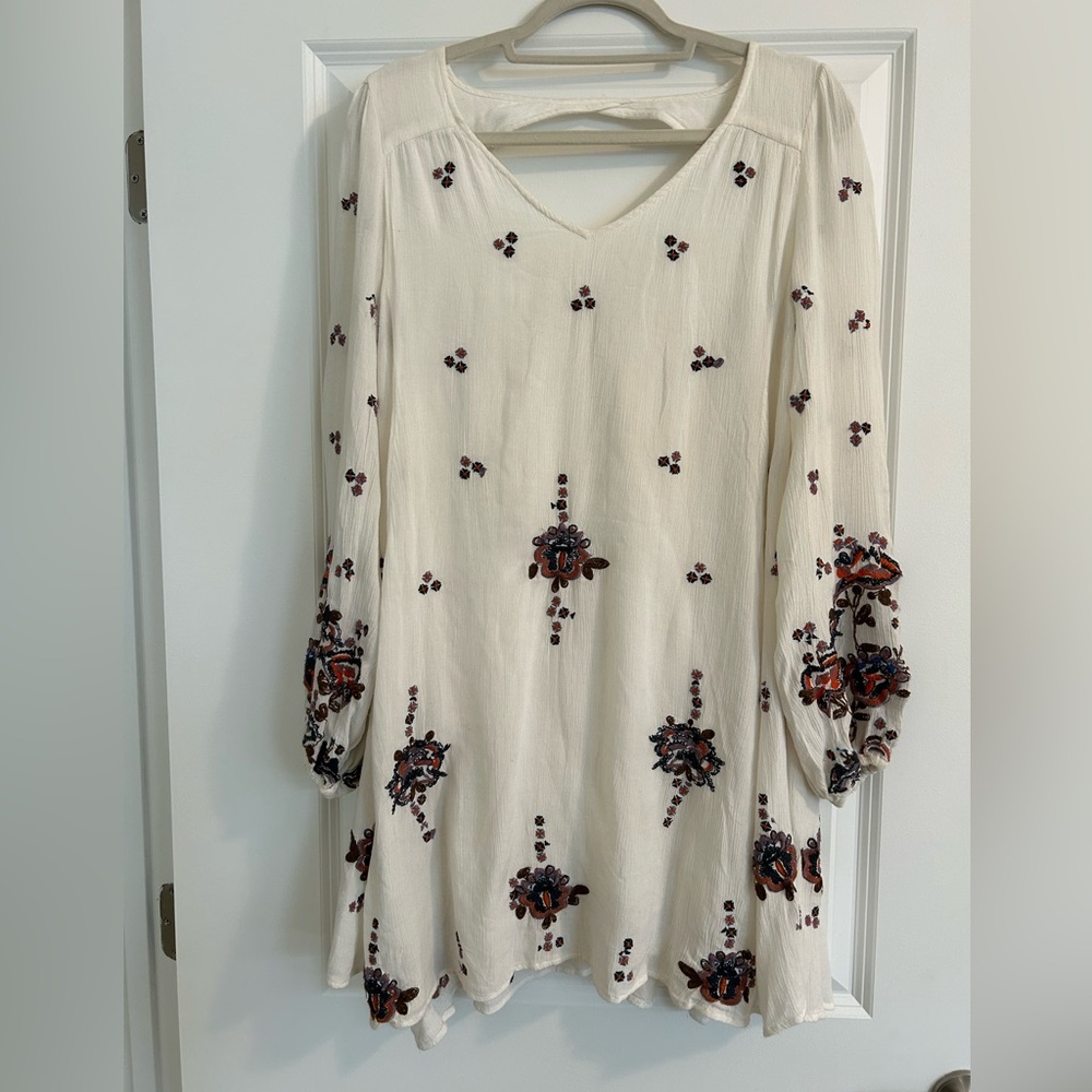 Free People White Embroidered Long Sleeve Dress